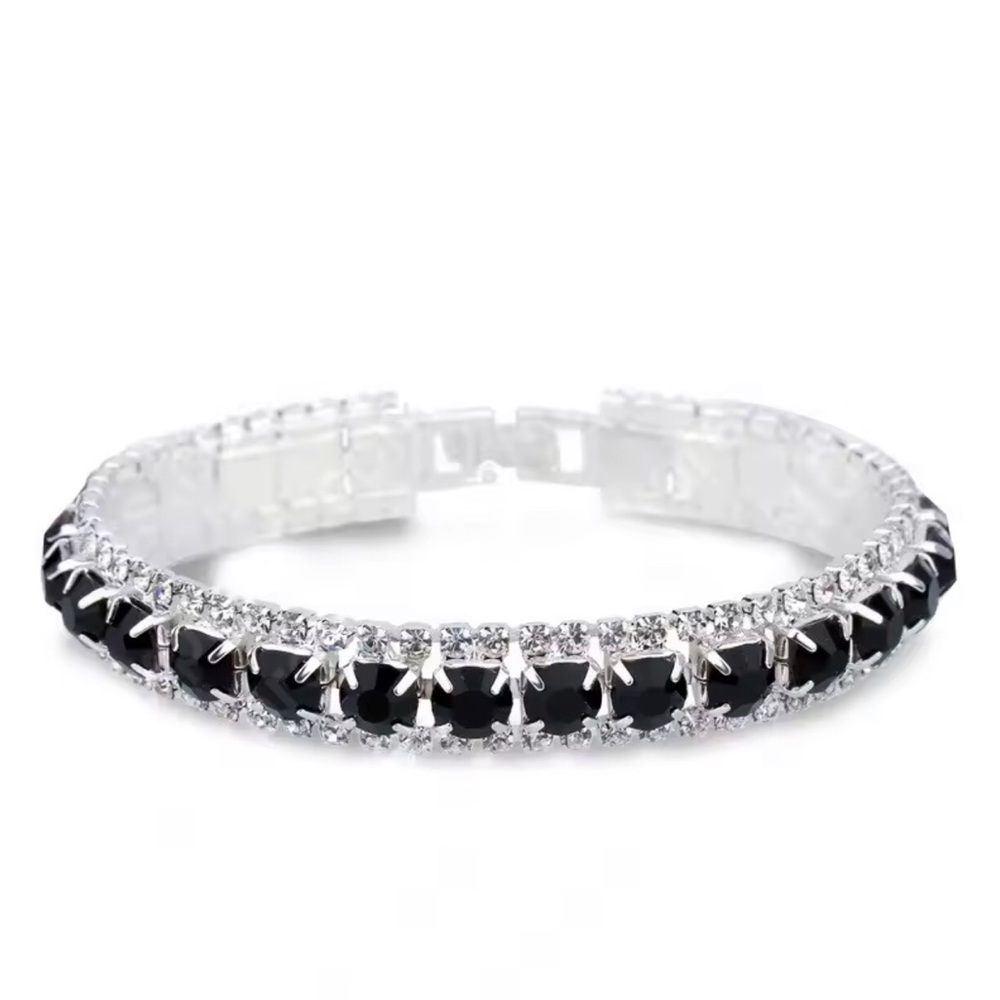 Sterling Silver Tennis Bracelet with Black and Clear Stones